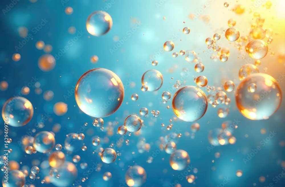 custom made wallpaper toronto digitalAbstract blue background with soap bubbles and gold.