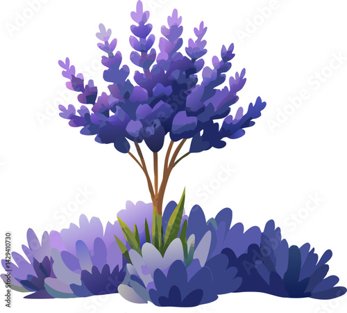 watercolor lavender bush isolated on white background. bouquet of blue flowers
