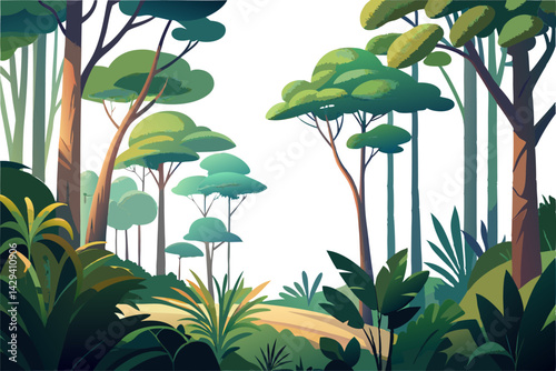 фотографія watercolor jungle trees side view isolated on white background