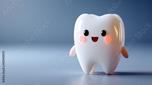 Obraz na płótnie Cute 3D shiny white tooth with a cheerful smile on a bright minimalistic background symbolizing dental health happiness cleanliness and care with space on the side for copy or branding
w salonie