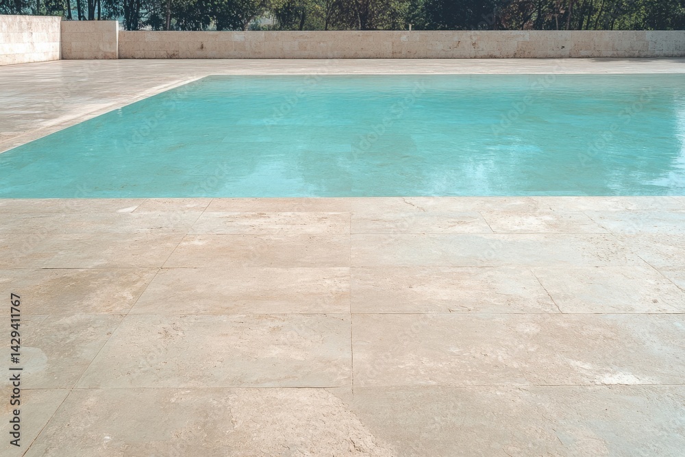 Obraz premium Tranquil blue pool reflecting nature in a serene outdoor setting surrounded by trees