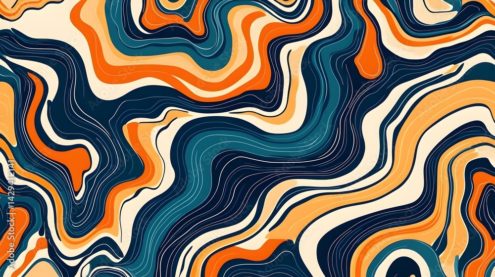 Abstract Swirling Marble Pattern in Teal Orange and Cream Abstract Swirling Marble Pattern in Teal Orange and Cream
