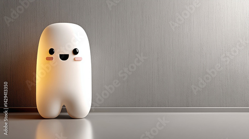 Obraz na płótnie Cute 3D shiny white tooth with a cheerful smile on a bright minimalistic background symbolizing dental health happiness cleanliness and care with space on the side for copy or branding
w salonie
