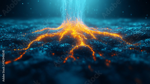 Obraz na płótnie Digital tree roots with glowing lights symbolize the fusion of technology and nature highlighting the interconnectedness of biological systems and digital networks in a futuristic aesthetic
w salonie