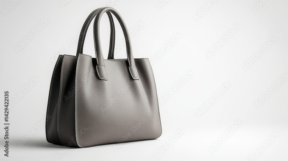 Naklejka premium Gray faux leather handbag with soft matte finish, isolated on white background