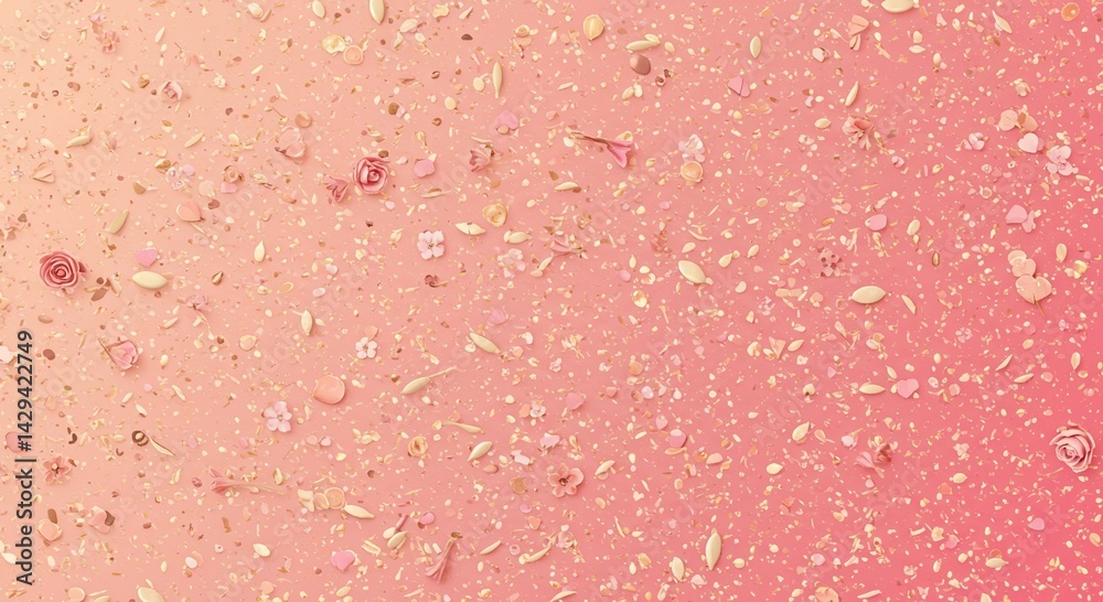 Fototapeta premium Romantic Pink and Gold Floral Confetti Background Texture Perfect for Wedding Valentines or