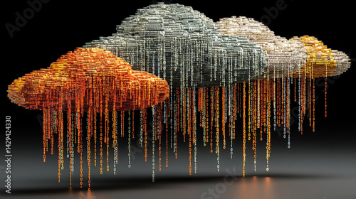 Obraz na płótnie A glowing digital cloud releases streams of data like futuristic rain symbolizing the seamless flow of information connectivity cloud storage and the evolution of cloud computing technology
w salonie