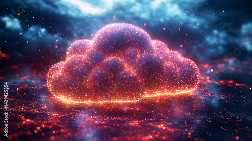 A glowing digital cloud releases streams of data like futuristic rain symbolizing the seamless flow of information connectivity cloud storage and the evolution of cloud computing technology

