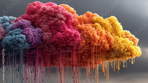 Obraz na płótnie A glowing digital cloud releases streams of data like futuristic rain symbolizing the seamless flow of information connectivity cloud storage and the evolution of cloud computing technology
w salonie