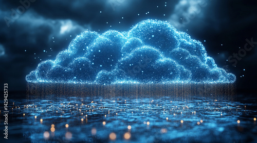 Obraz na płótnie A glowing digital cloud releases streams of data like futuristic rain symbolizing the seamless flow of information connectivity cloud storage and the evolution of cloud computing technology
w salonie