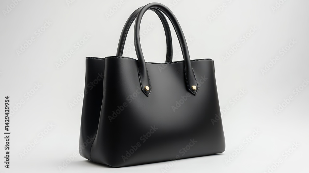 Premium black leather tote bag handbag with minimal gold logo, isolated on white background Premium black leather tote bag handbag with minimal gold logo, isolated on white background