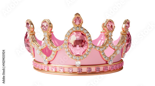 A pink crown with diamonds and pearls