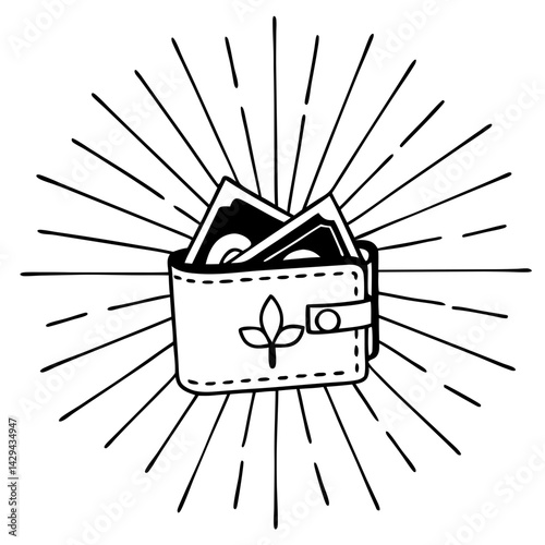 Open wallet solar rays coming out icon vector. Green wallet energy logo. wallet money illustration
