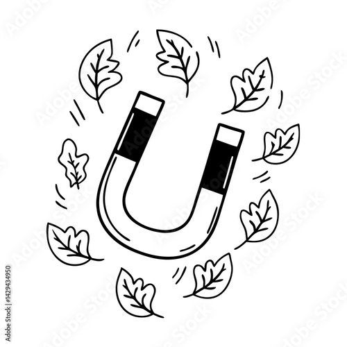 Magnet attracts falling leaves icon vector. Eco magnet nature logo.