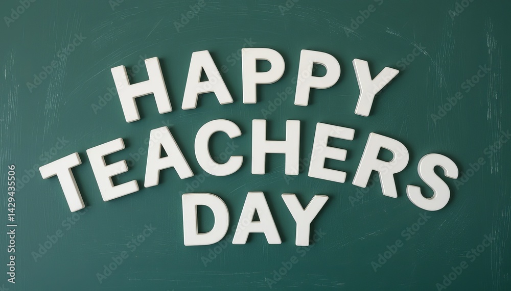 Obraz premium Happy teachers day text in white letters on a green background for teacher appreciation celebration 