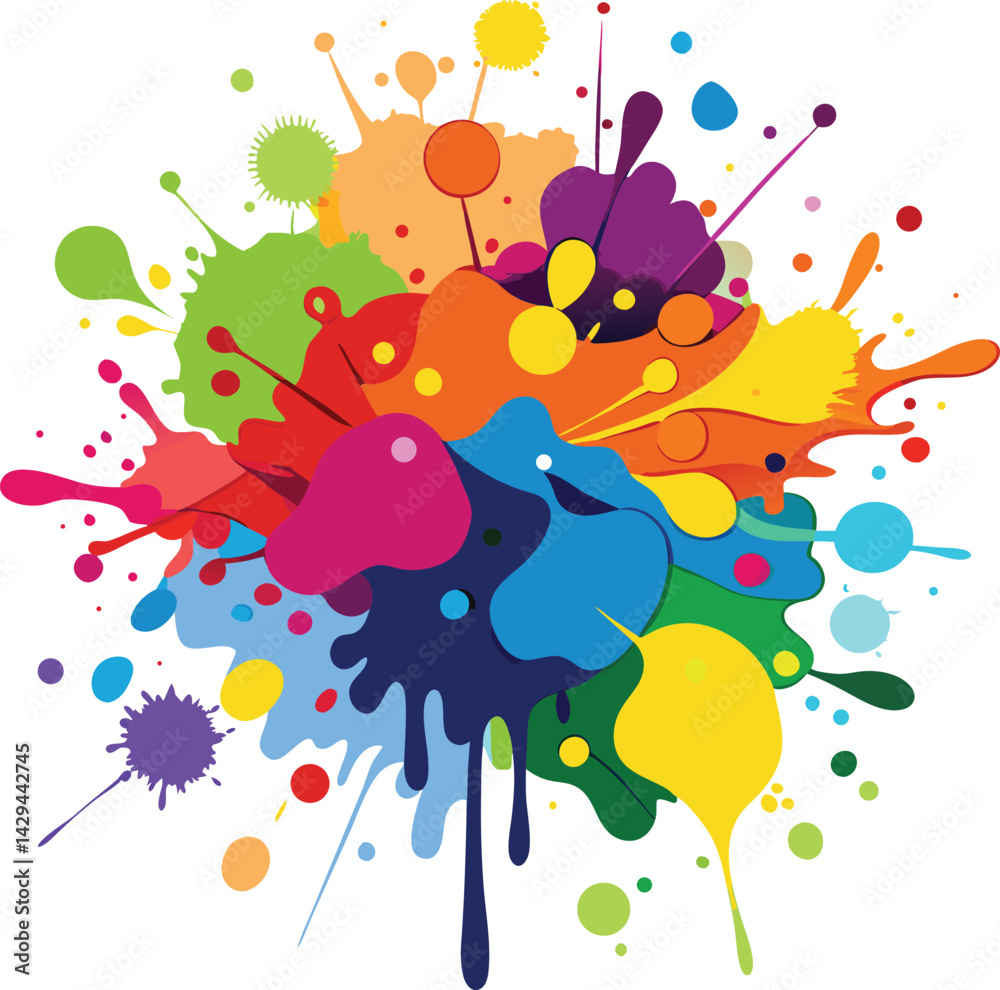 Vibrant Abstract Splash of Multicolored Paint in Dynamic Motion Vibrant Abstract Splash of Multicolored Paint in Dynamic Motion