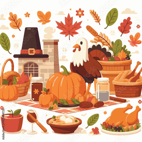 holiday, autumn, thanksgiving, fall, harvest, background, season, celebration, pumpkin, day, seasonal, november, design, leaves, orange, nature, leaf, turkey, concept, festive, happy, dinner, card, ba