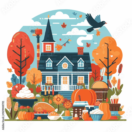 holiday, autumn, thanksgiving, fall, harvest, background, season, celebration, pumpkin, day, seasonal, november, design, leaves, orange, nature, leaf, turkey, concept, festive, happy, dinner, card, ba