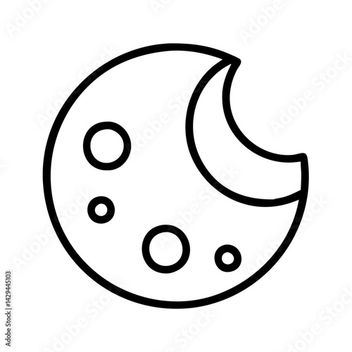 Vector moon illustration, astronomy celestial body, crescent moon phase with craters design, night sky