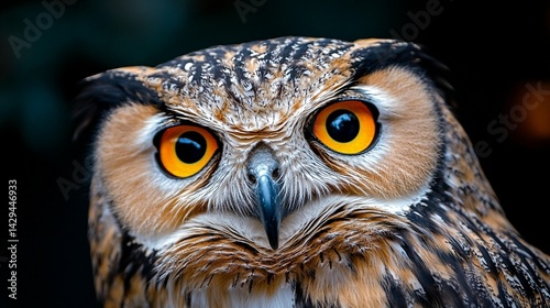 Majestic owl portrait close up of a wise bird with striking yellow eyes