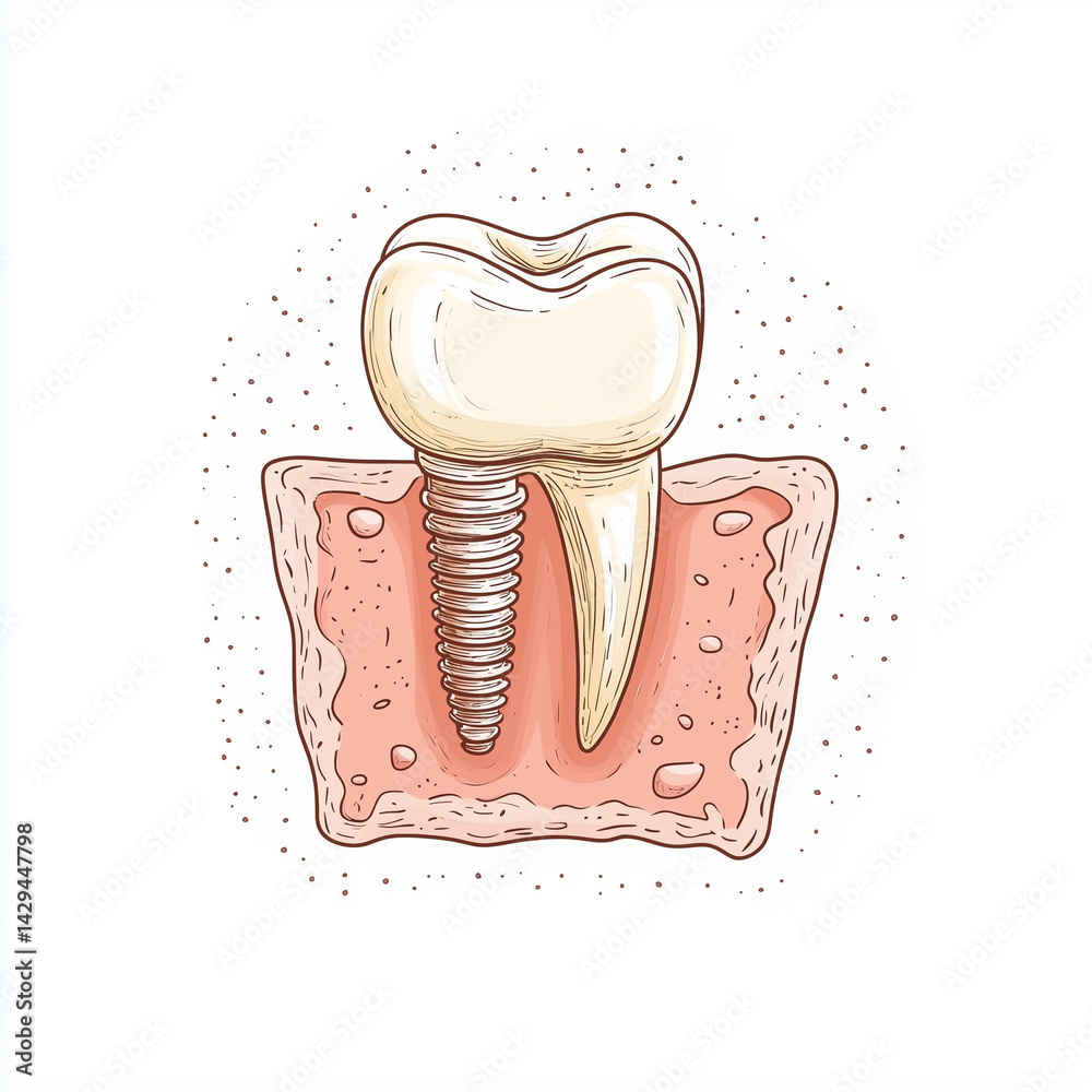 Animação ou desenho de um implante dental, com fundo branco para facilitar a edição, ideal para postagem no Instagram