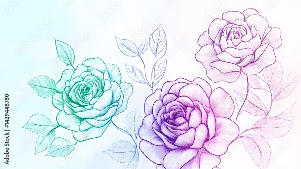 custom made wallpaper toronto digitalElegant Pencil Sketch Roses Floral Design Botanical Illustration