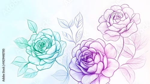Wallpaper Mural Elegant Pencil Sketch Roses Floral Design Botanical Illustration Torontodigital.ca