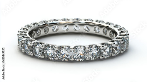 Sparkling diamond eternity band in platinum, isolated on white background