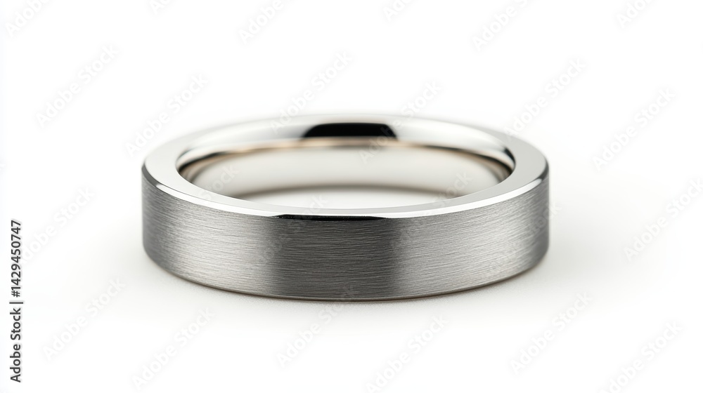 Modern silver ring with brushed matte finish, isolated on white background Modern silver ring with brushed matte finish, isolated on white background