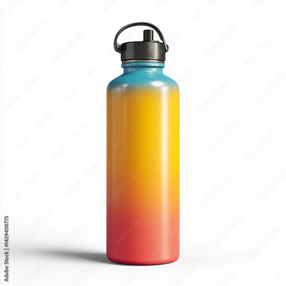 wide angle image of a reusable water bottle with ombre summer color, isolated on white background, no shadows, center aligned wide angle image of a reusable water bottle with ombre summer color, isolated on white background, no shadows, center aligned