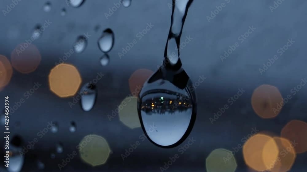 Raindrop reflection video: calming water droplets with city lights background for relaxation and sleep 10h 4k video UDH