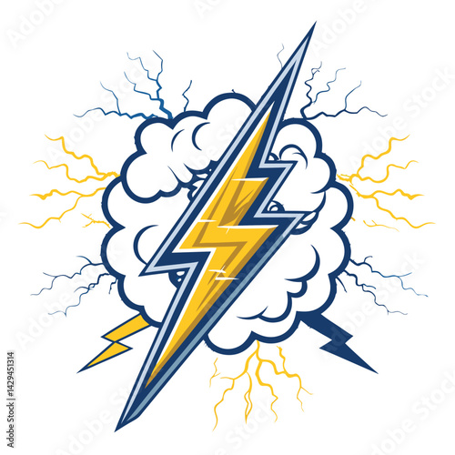 Design a striking skill icon depicting a lightning bolt impact, showcasing a dynamic shockwave emanating outwards.  High-resolution, vibrant colors.
