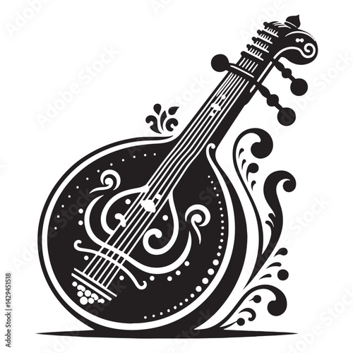 Melodies of Tradition: A Beautiful Collection of Veena Vector Silhouettes Celebrating the Elegant Shape, Resonant Sound, and Cultural Significance of This Iconic Indian String Instrument.
