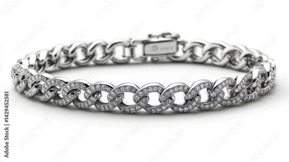 Luxury chain bracelet with round diamonds in k white gold, isolated on white background Luxury chain bracelet with round diamonds in k white gold, isolated on white background