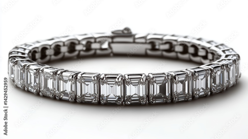 Designer platinum bracelet with embedded baguette diamonds, isolated on white background Designer platinum bracelet with embedded baguette diamonds, isolated on white background