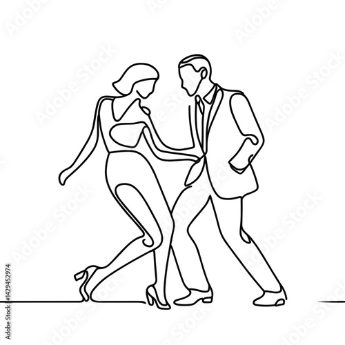 Dancing couple in line art style on a white background  
