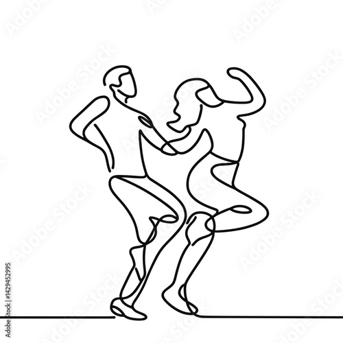 Line Art of Dancing People in Energetic Pose  