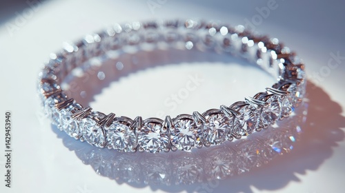 Designer diamond tennis bracelet with invisible setting, isolated on white background