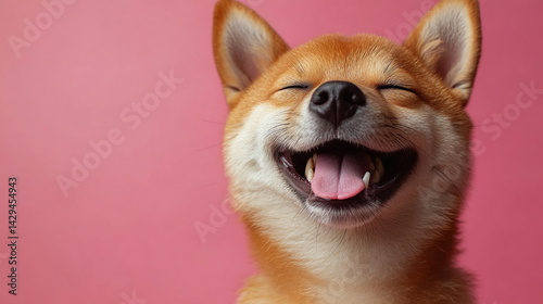 Happy smiling Shiba Inu dog isolated on a clean background symbolizes joy loyalty and the spirited nature of Japanese culture ideal for concepts of positivity independence and friendly energy

