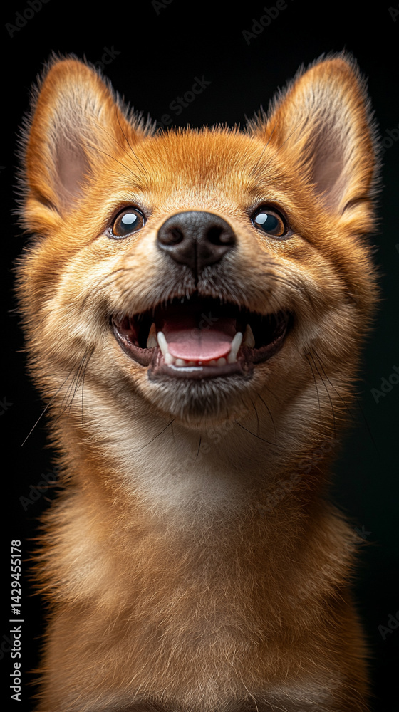 Happy smiling Shiba Inu dog isolated on a clean background symbolizes joy loyalty and the spirited nature of Japanese culture ideal for concepts of positivity independence and friendly energy