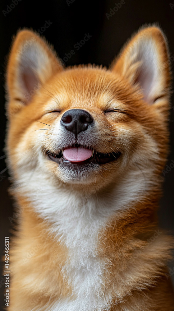Happy smiling Shiba Inu dog isolated on a clean background symbolizes joy loyalty and the spirited nature of Japanese culture ideal for concepts of positivity independence and friendly energy
