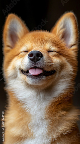 Obraz na płótnie Happy smiling Shiba Inu dog isolated on a clean background symbolizes joy loyalty and the spirited nature of Japanese culture ideal for concepts of positivity independence and friendly energy
w salonie