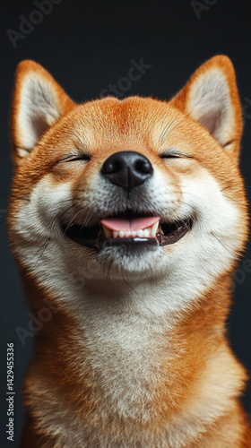 Obraz na płótnie Happy smiling Shiba Inu dog isolated on a clean background symbolizes joy loyalty and the spirited nature of Japanese culture ideal for concepts of positivity independence and friendly energy
w salonie