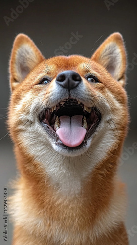 Obraz na płótnie Happy smiling Shiba Inu dog isolated on a clean background symbolizes joy loyalty and the spirited nature of Japanese culture ideal for concepts of positivity independence and friendly energy
w salonie