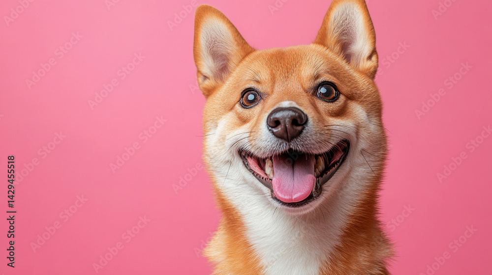 Happy smiling Shiba Inu dog isolated on a clean background symbolizes joy loyalty and the spirited nature of Japanese culture ideal for concepts of positivity independence and friendly energy