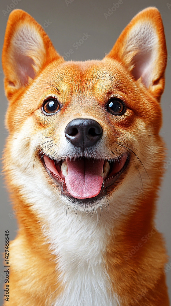 Happy smiling Shiba Inu dog isolated on a clean background symbolizes joy loyalty and the spirited nature of Japanese culture ideal for concepts of positivity independence and friendly energy
