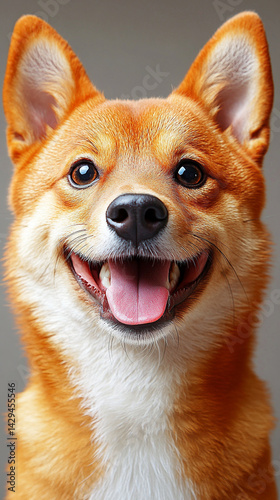 Obraz na płótnie Happy smiling Shiba Inu dog isolated on a clean background symbolizes joy loyalty and the spirited nature of Japanese culture ideal for concepts of positivity independence and friendly energy
w salonie