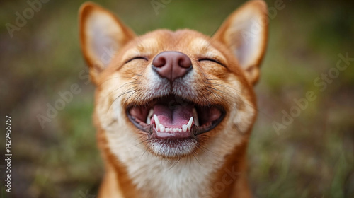 Obraz na płótnie Happy smiling Shiba Inu dog isolated on a clean background symbolizes joy loyalty and the spirited nature of Japanese culture ideal for concepts of positivity independence and friendly energy
w salonie