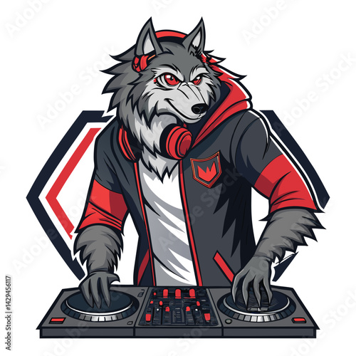 A fierce werewolf DJ, claws bared, amidst shattered glass and club debris.  Grungy, dark, and intense lighting.