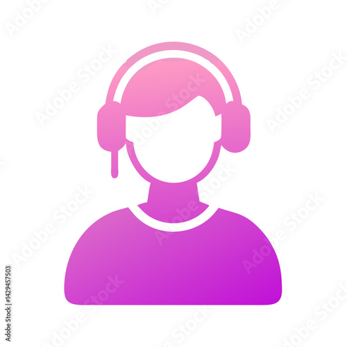 Gradient female customer servise operator silhouette avatar with headphones in diagonal design for social media profiles and virtual identity